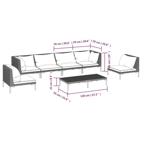 7-Piece Garden Lounge Set with Cushions Poly Rattan Wicker Outdoor Patio Furniture Dark Grey - Image 9