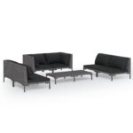 7-Piece Garden Lounge Set with Cushions Poly Rattan Wicker Outdoor Patio Furniture Dark Grey