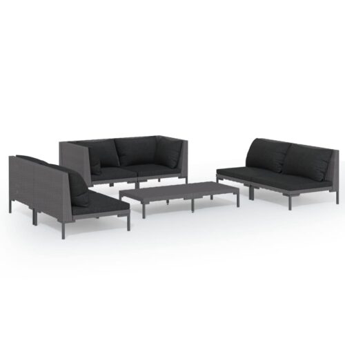 7-Piece Garden Lounge Set with Cushions Poly Rattan Wicker Outdoor Patio Furniture Dark Grey