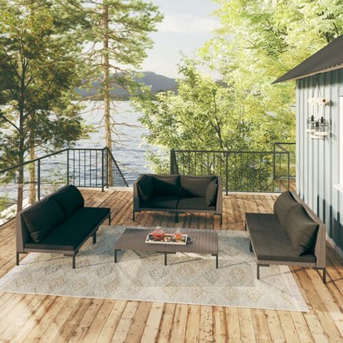 7-Piece Garden Lounge Set with Cushions Poly Rattan Wicker Outdoor Patio Furniture Dark Grey - Image 2