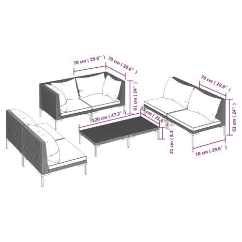 7-Piece Garden Lounge Set with Cushions Poly Rattan Wicker Outdoor Patio Furniture Dark Grey - Image 9