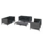 7-Piece Garden Lounge Set with Cushions Poly Rattan Wicker Outdoor Patio Furniture Dark Grey