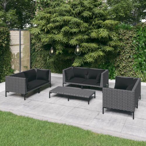 7-Piece Garden Lounge Set with Cushions Poly Rattan Wicker Outdoor Patio Furniture Dark Grey - Image 2