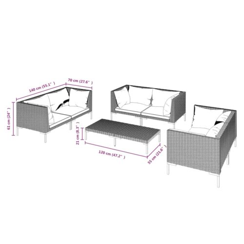 7-Piece Garden Lounge Set with Cushions Poly Rattan Wicker Outdoor Patio Furniture Dark Grey - Image 7