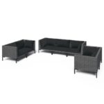 7-Piece Garden Lounge Set with Cushions Poly Rattan Wicker Outdoor Patio Furniture Dark Grey