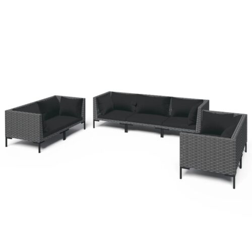 7-Piece Garden Lounge Set with Cushions Poly Rattan Wicker Outdoor Patio Furniture Dark Grey