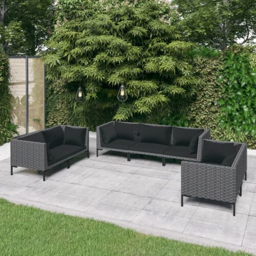 7-Piece Garden Lounge Set with Cushions Poly Rattan Wicker Outdoor Patio Furniture Dark Grey - Image 2