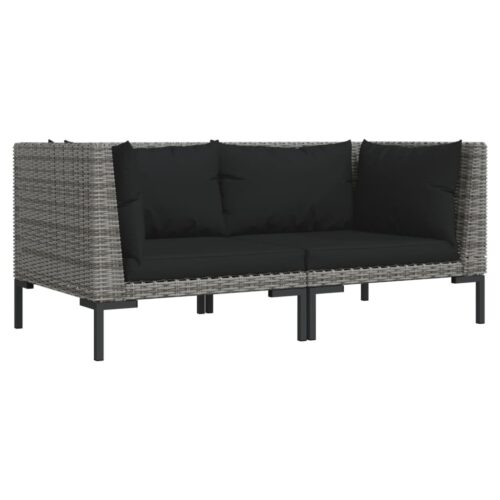 7-Piece Garden Lounge Set with Cushions Poly Rattan Wicker Outdoor Patio Furniture Dark Grey - Image 3