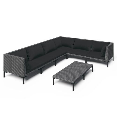 7-Piece Garden Lounge Set with Cushions Poly Rattan Wicker Outdoor Patio Furniture Dark Grey