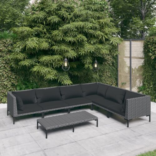7-Piece Garden Lounge Set with Cushions Poly Rattan Wicker Outdoor Patio Furniture Dark Grey - Image 2