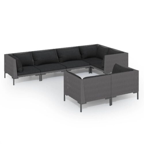 7-Piece Garden Lounge Set with Cushions Poly Rattan Wicker Outdoor Patio Furniture Dark Grey