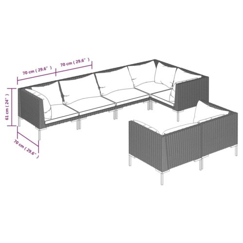 7-Piece Garden Lounge Set with Cushions Poly Rattan Wicker Outdoor Patio Furniture Dark Grey - Image 7