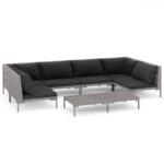 7-Piece Garden Lounge Set with Cushions Poly Rattan Wicker Outdoor Patio Furniture Dark Grey