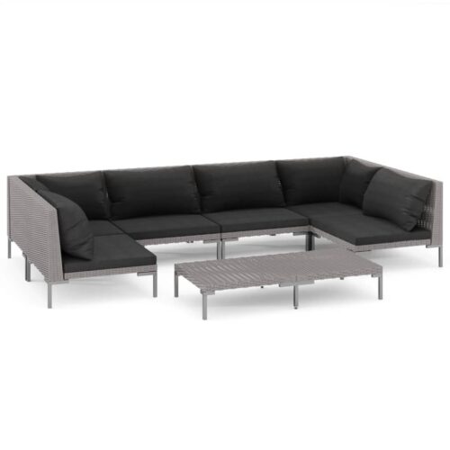 7-Piece Garden Lounge Set with Cushions Poly Rattan Wicker Outdoor Patio Furniture Dark Grey