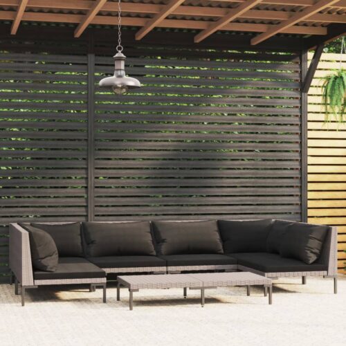7-Piece Garden Lounge Set with Cushions Poly Rattan Wicker Outdoor Patio Furniture Dark Grey - Image 2