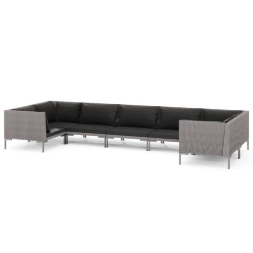 7-Piece Garden Lounge Set with Cushions Poly Rattan Wicker Outdoor Patio Furniture Dark Grey