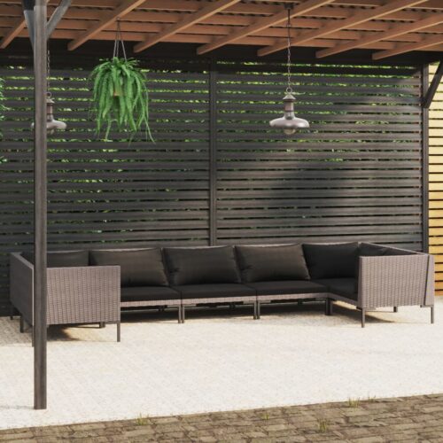 7-Piece Garden Lounge Set with Cushions Poly Rattan Wicker Outdoor Patio Furniture Dark Grey - Image 2