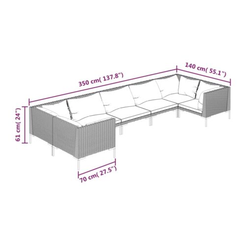 7-Piece Garden Lounge Set with Cushions Poly Rattan Wicker Outdoor Patio Furniture Dark Grey - Image 7
