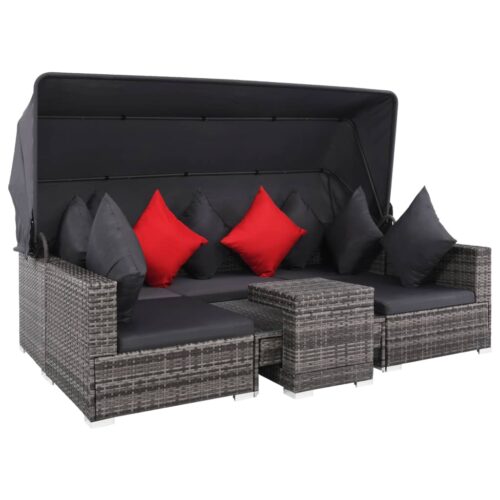 7-Piece Garden Lounge Set with Cushions Poly Rattan Wicker Outdoor Patio Furniture Grey - Image 3