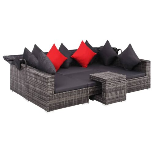 7-Piece Garden Lounge Set with Cushions Poly Rattan Wicker Outdoor Patio Furniture Grey - Image 4
