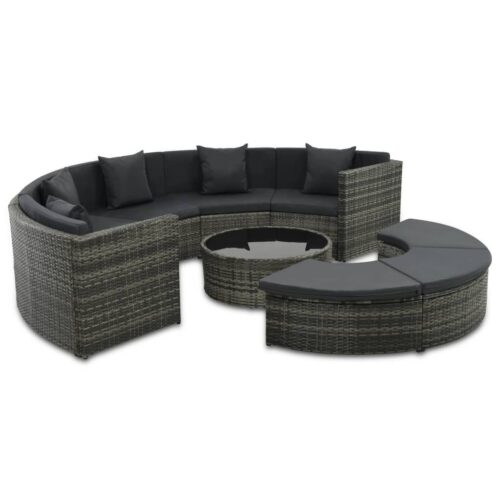 7-Piece Garden Lounge Set with Cushions Poly Rattan Wicker Outdoor Patio Furniture Grey - Image 2