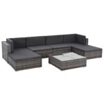 7-Piece Garden Lounge Set with Cushions Poly Rattan Wicker Outdoor Patio Furniture Grey