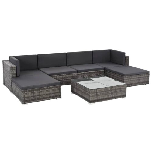 7-Piece Garden Lounge Set with Cushions Poly Rattan Wicker Outdoor Patio Furniture Grey
