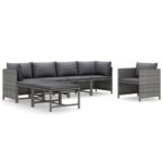 7-Piece Garden Lounge Set with Cushions Poly Rattan Wicker Outdoor Patio Furniture Grey