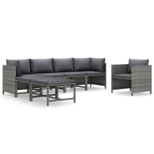 7-Piece Garden Lounge Set with Cushions Poly Rattan Wicker Outdoor Patio Furniture Grey