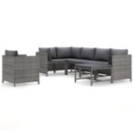 7-Piece Garden Lounge Set with Cushions Poly Rattan Wicker Outdoor Patio Furniture Grey