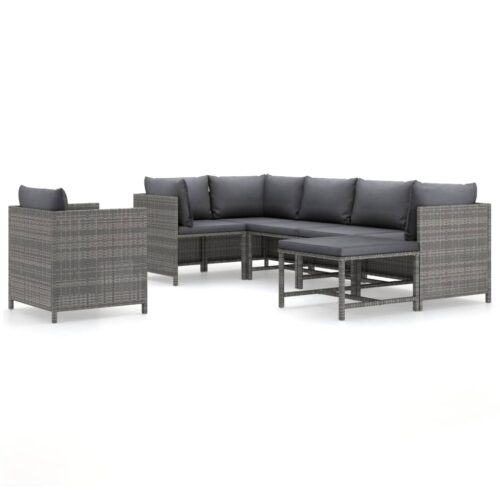 7-Piece Garden Lounge Set with Cushions Poly Rattan Wicker Outdoor Patio Furniture Grey