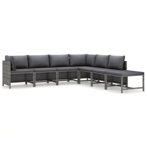 7-Piece Garden Lounge Set with Cushions Poly Rattan Wicker Outdoor Patio Furniture Grey