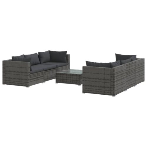 7-Piece Garden Lounge Set with Cushions Poly Rattan Wicker Outdoor Patio Furniture Grey
