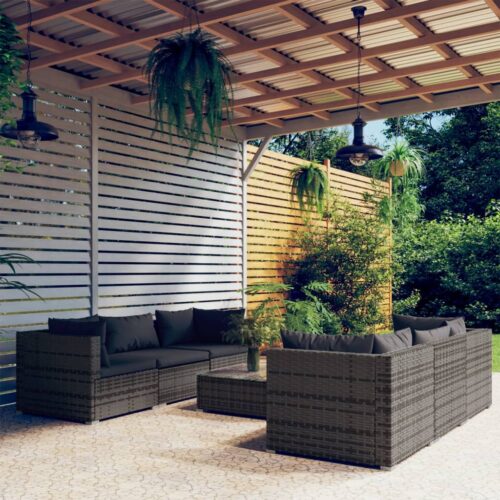 7-Piece Garden Lounge Set with Cushions Poly Rattan Wicker Outdoor Patio Furniture Grey - Image 2