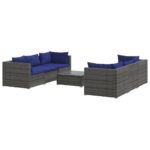 7-Piece Garden Lounge Set with Cushions Poly Rattan Wicker Outdoor Patio Furniture Grey