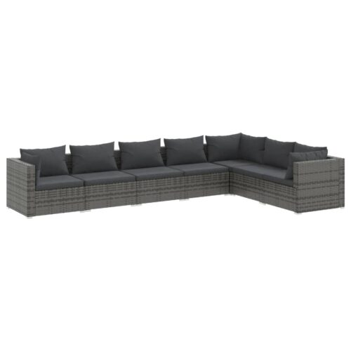 7-Piece Garden Lounge Set with Cushions Poly Rattan Wicker Outdoor Patio Furniture Grey