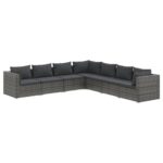 7-Piece Garden Lounge Set with Cushions Poly Rattan Wicker Outdoor Patio Furniture Grey