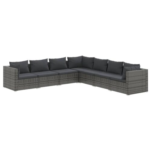 7-Piece Garden Lounge Set with Cushions Poly Rattan Wicker Outdoor Patio Furniture Grey
