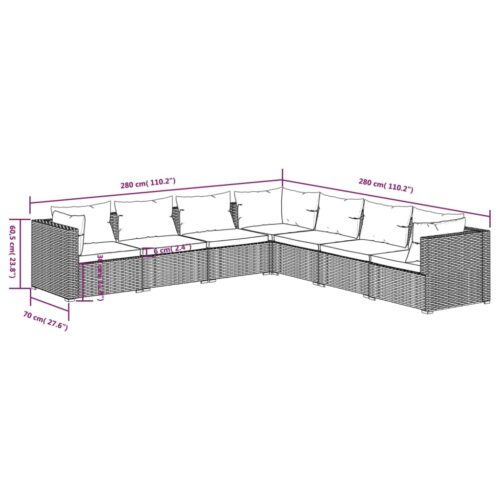 7-Piece Garden Lounge Set with Cushions Poly Rattan Wicker Outdoor Patio Furniture Grey - Image 5