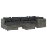 7-Piece Garden Lounge Set with Cushions Poly Rattan Wicker Outdoor Patio Furniture Grey