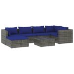 7-Piece Garden Lounge Set with Cushions Poly Rattan Wicker Outdoor Patio Furniture Grey