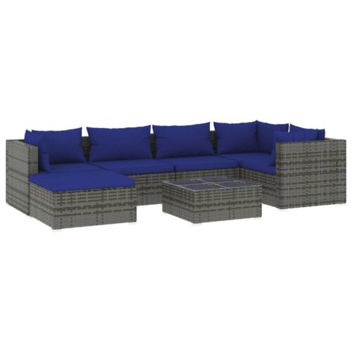 7-Piece Garden Lounge Set with Cushions Poly Rattan Wicker Outdoor Patio Furniture Grey