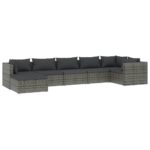 7-Piece Garden Lounge Set with Cushions Poly Rattan Wicker Outdoor Patio Furniture Grey
