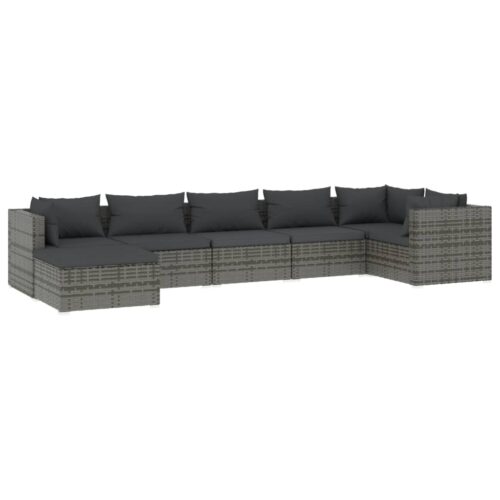 7-Piece Garden Lounge Set with Cushions Poly Rattan Wicker Outdoor Patio Furniture Grey