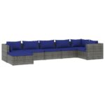 7-Piece Garden Lounge Set with Cushions Poly Rattan Wicker Outdoor Patio Furniture Grey