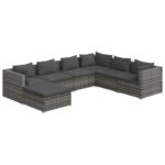 7-Piece Garden Lounge Set with Cushions Poly Rattan Wicker Outdoor Patio Furniture Grey
