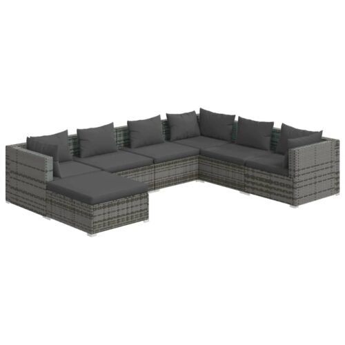 7-Piece Garden Lounge Set with Cushions Poly Rattan Wicker Outdoor Patio Furniture Grey