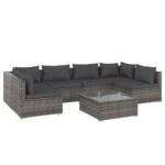 7-Piece Garden Lounge Set with Cushions Poly Rattan Wicker Outdoor Patio Furniture Grey
