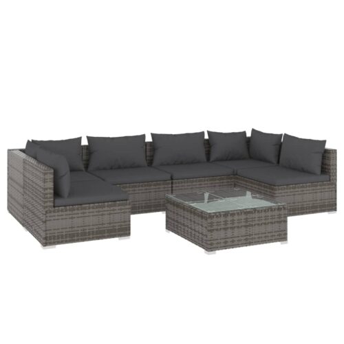 7-Piece Garden Lounge Set with Cushions Poly Rattan Wicker Outdoor Patio Furniture Grey