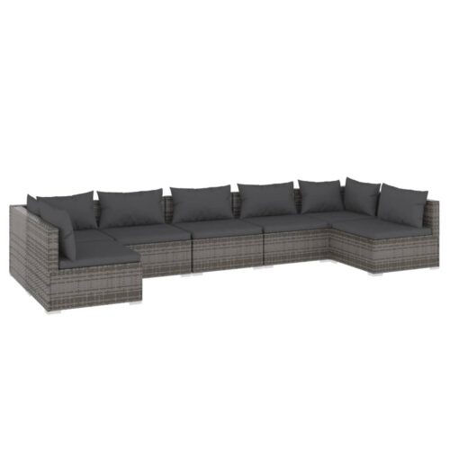 7-Piece Garden Lounge Set with Cushions Poly Rattan Wicker Outdoor Patio Furniture Grey
